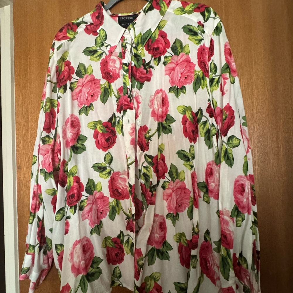 Foxcroft Pink and Green Floral Button-Down Shirt